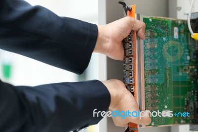 Fix Network Switch In Data Center Room Stock Photo