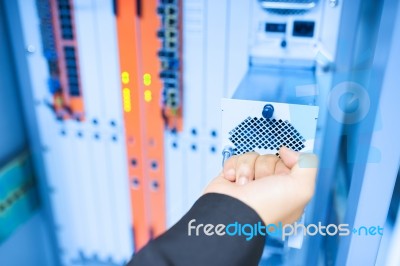 Fix Network Switch In Data Center Room Stock Photo