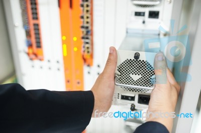 Fix Network Switch In Data Center Room Stock Photo