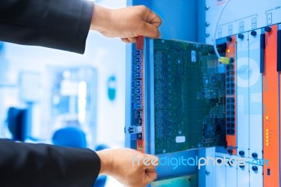 Fix Network Switch In Data Center Room Stock Photo