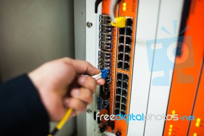 Fix Network Switch In Data Center Room Stock Photo