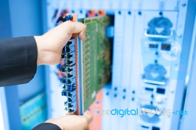 Fix Network Switch In Data Center Room Stock Photo