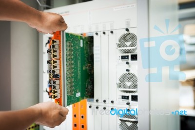 Fix Network Switch In Data Center Room Stock Photo