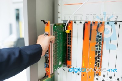 Fix Network Switch In Data Center Room Stock Photo