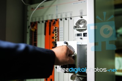 Fix Network Switch In Data Center Room Stock Photo