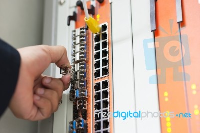 Fix Network Switch In Data Center Room Stock Photo