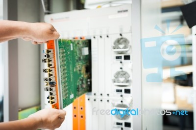 Fix Network Switch In Data Center Room Stock Photo