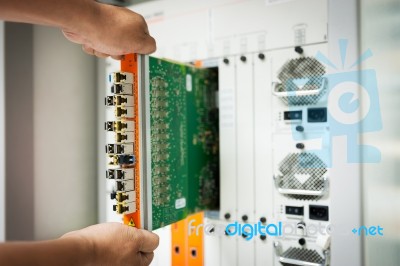 Fix Network Switch In Data Center Room Stock Photo