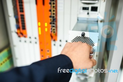 Fix Network Switch In Data Center Room Stock Photo