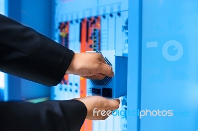 Fix Network Switch In Data Center Room Stock Photo