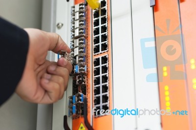 Fix Network Switch In Data Center Room Stock Photo