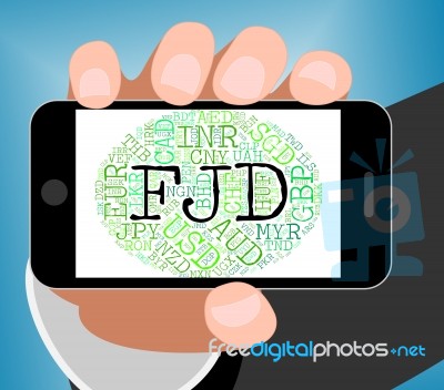 Fjd Currency Shows Fijian Dollars And Banknote Stock Image