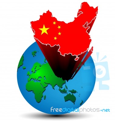 Flag China Map On The Earth Stock Image