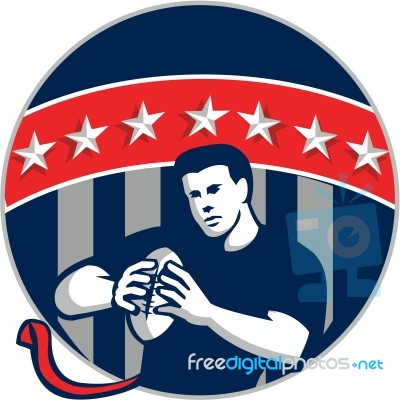 Flag Football Qb Player Running Circle Retro Stock Image