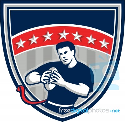 Flag Football Qb Player Running Stars Crest Retro Stock Image