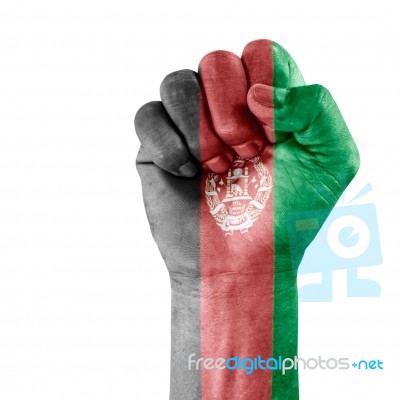 Flag Of Afghanistan On Hand Stock Photo