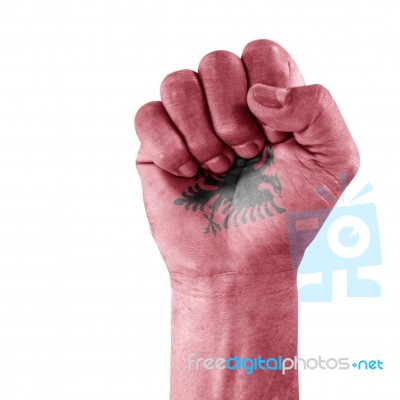 Flag Of Albania On Hand Stock Photo