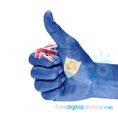 Flag Of Anguilla On Thumb Up Hand Stock Photo