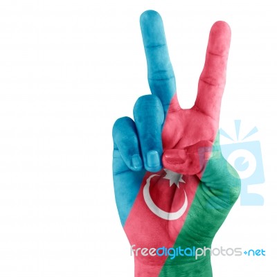 Flag Of Azerbaijan On victory Hand Stock Photo