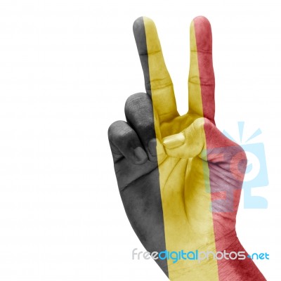 Flag Of Belgium On Victory Hand Stock Photo