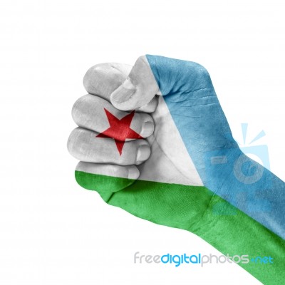 Flag Of Djibouti On Hand Stock Photo