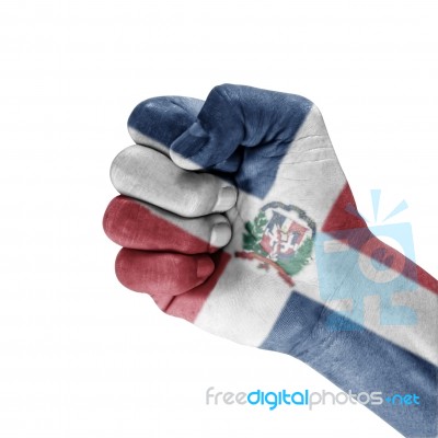 Flag Of Dominican Republic On Hand Stock Photo