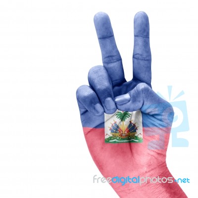 Flag Of Haiti In Victory Hand Stock Photo