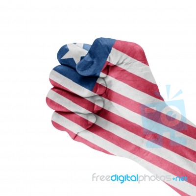 Flag Of Liberia On Hand Stock Photo