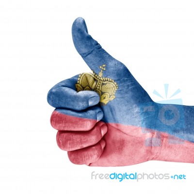 Flag Of Liechtenstein On Hand Stock Photo