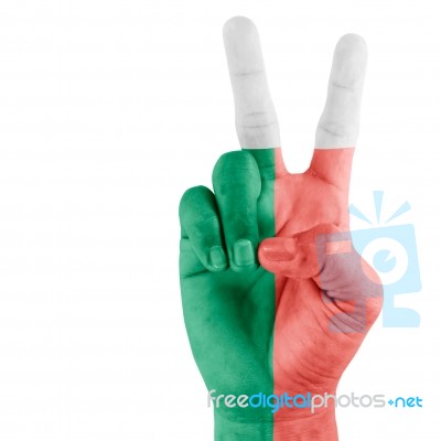 Flag Of Madagascar On Victory Hand Stock Photo