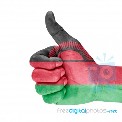 Flag Of Malawi On Thumb Up Hand Stock Photo