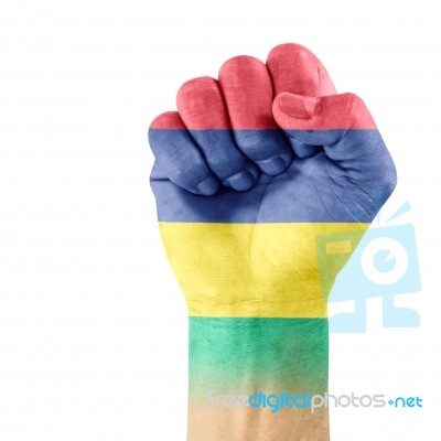 Flag Of Mauritius On Hand Stock Photo