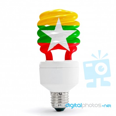 Flag Of Myanma On Bulb Stock Photo