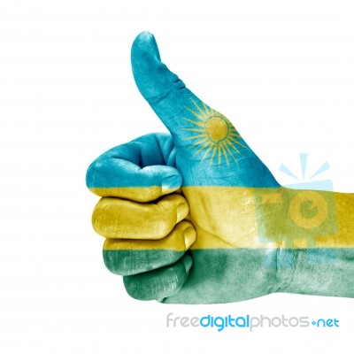 Flag Of Rwanda On Thumb Up Hand Stock Photo