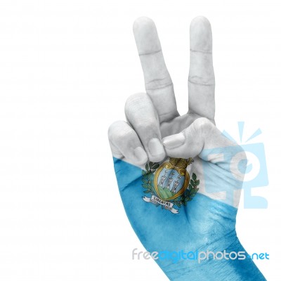 Flag Of San Marino On victory Hand Stock Photo