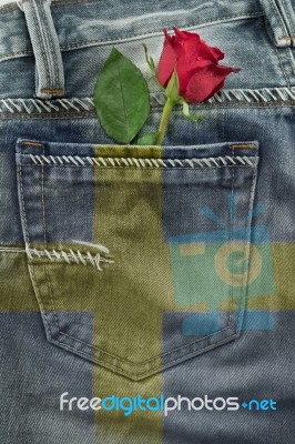 Flag Of Sweden On Jeans Stock Photo