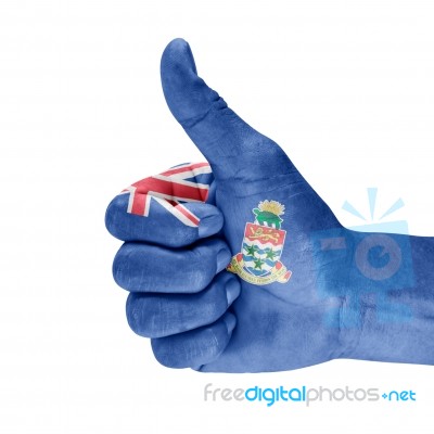 Flag Of The Cayman Islands On Thumb Up Hand Stock Photo