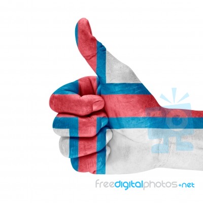 Flag Of The Faroe Island On Thumb Up Hand Stock Photo