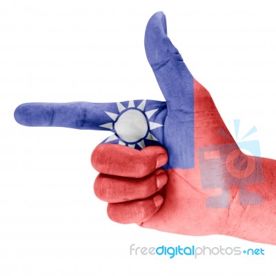 Flag Of The Republic Of China ( Taiwan ) On Shooting Hand Stock Photo