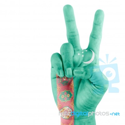 Flag Of Turkmenistan  On Victory Hand Stock Photo