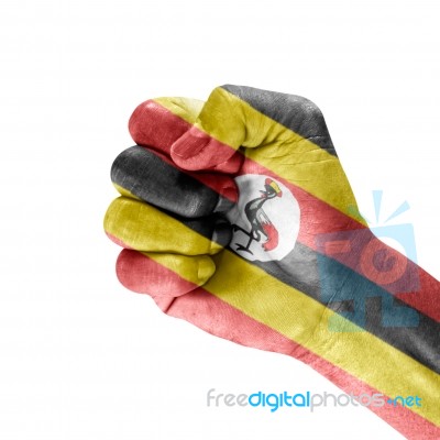 Flag Of Uganda On Hand Stock Photo