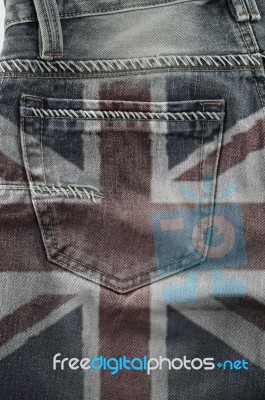 Flag Of United Kingdom On Jeans Stock Photo