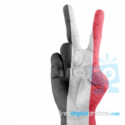 Flag Of Yemen On Victory Hand Stock Photo