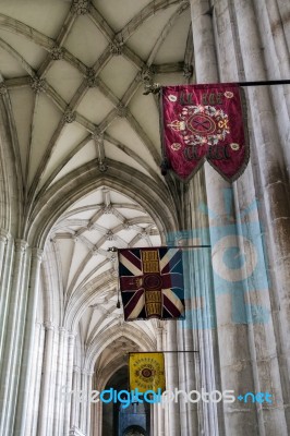 Flags In Winchester Cathedral Stock Photo