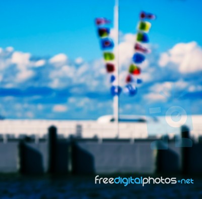 Flags Pier Backdrop Background Bokeh Stock Photo