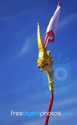 Flagstaff Decorated With Golden Dragon Head, Burmese Art Stock Photo