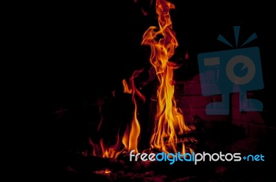 Flames In Fireplace Stock Photo