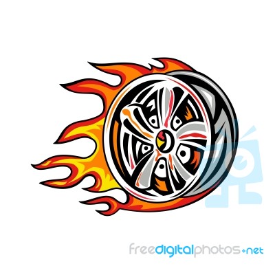 Flaming Wheel Rim On Fire Stock Image