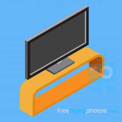 Flat 3d Isometric Television On Shelf -  Illustration Stock Image