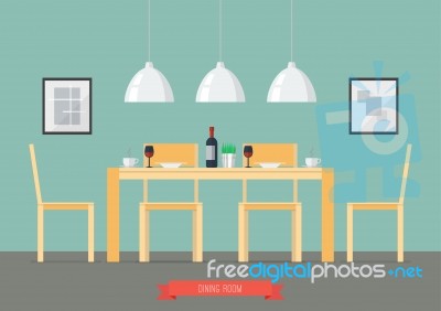 Flat Design Interior Dining Room Stock Image